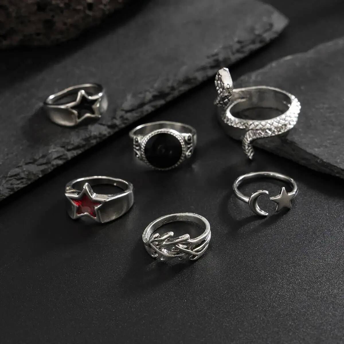 KunJoe 6Pcs New Goth Snake Ope - Vintage Punk Knuckle Rings Set recension och pris