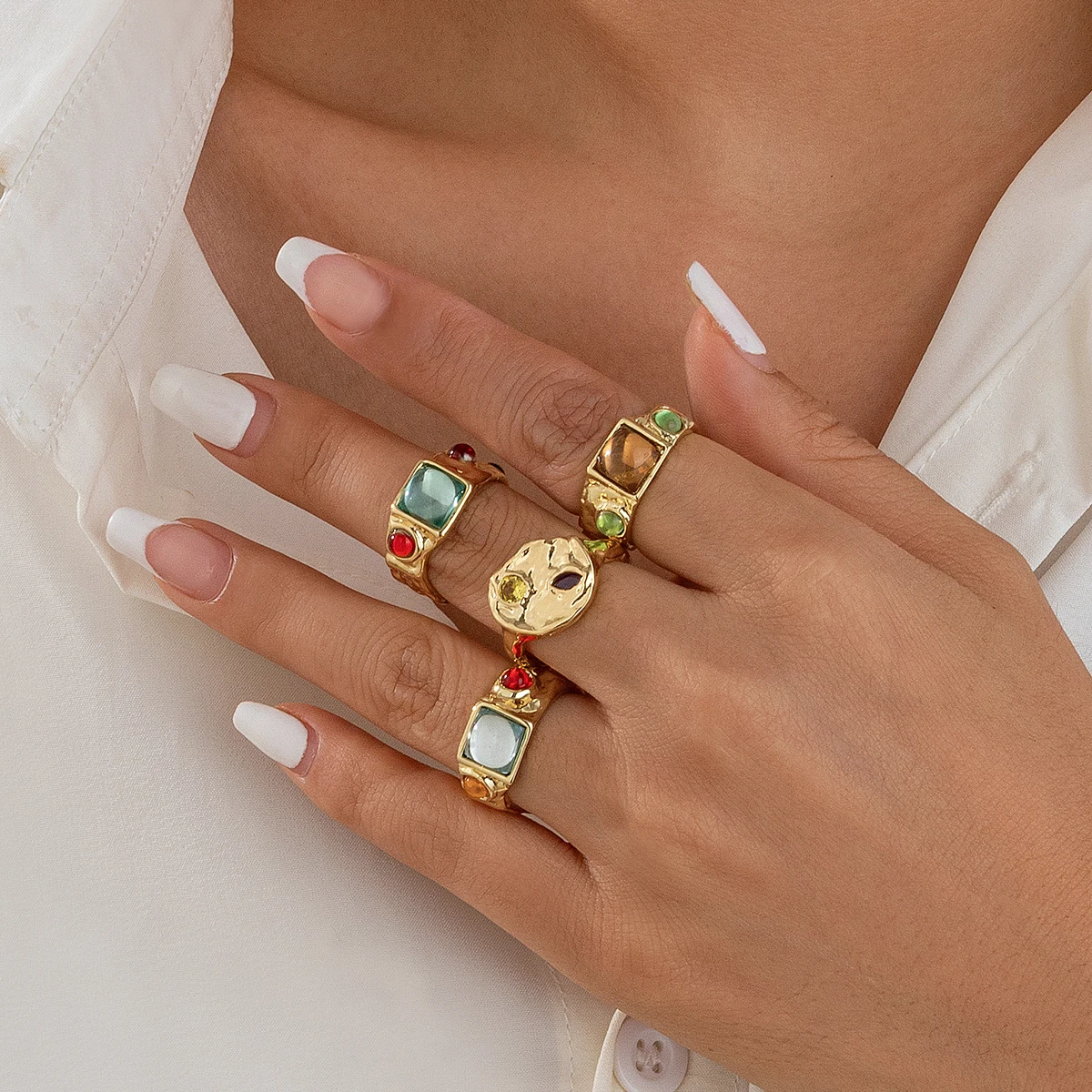 4Pcs/Set Vintage Colorful Crys - Vintage Punk Knuckle Rings Set recension och pris