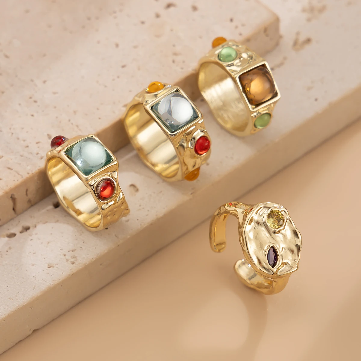4Pcs/Set Vintage Colorful Crys - Vintage Punk Knuckle Rings Set recension och pris