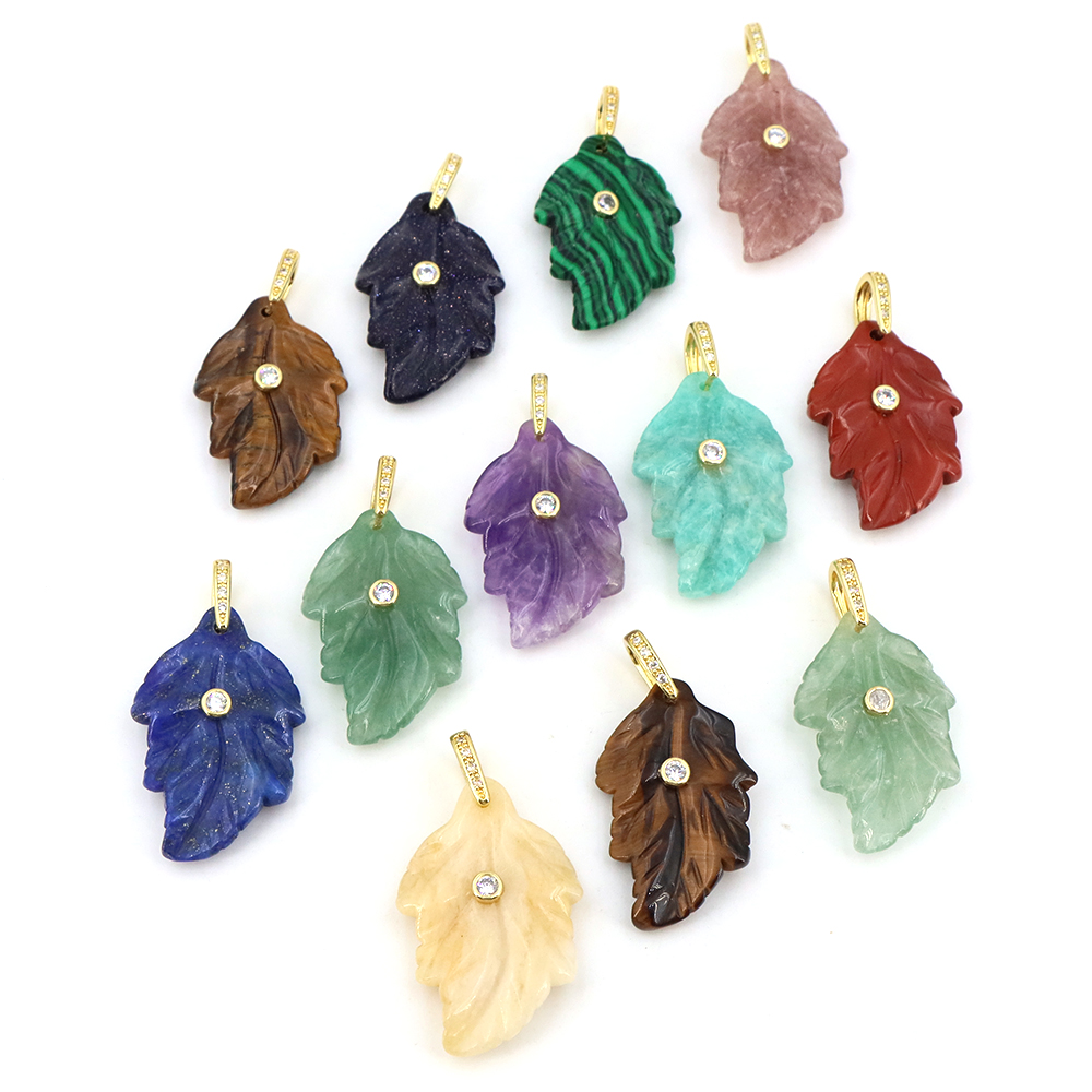 Natural Stone Crystal Leaf wit - Crystal Pendant Necklace Natural Stone recension och pris