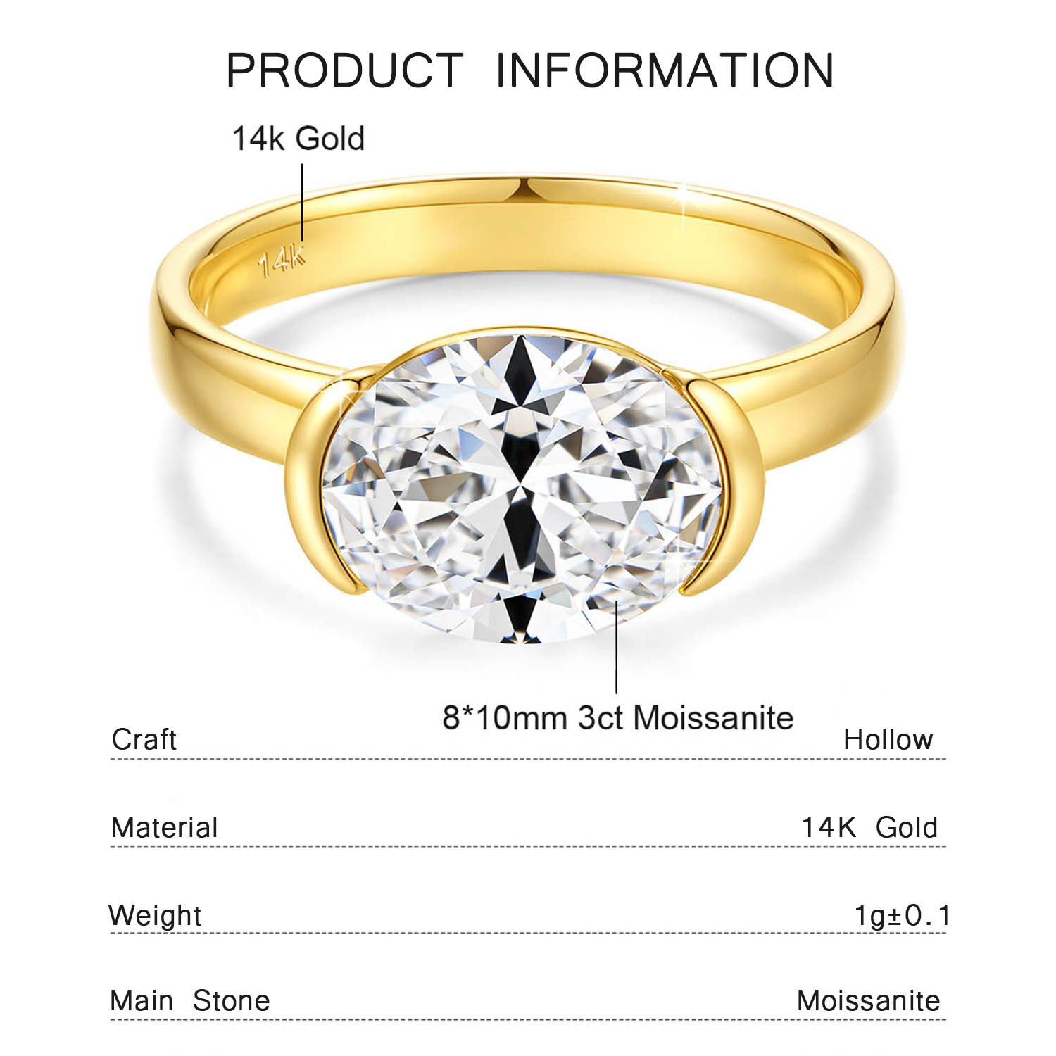 14K Gold Certified Oval Cut Mo - Moissanite Engagement Ring 1 Carat recension och pris