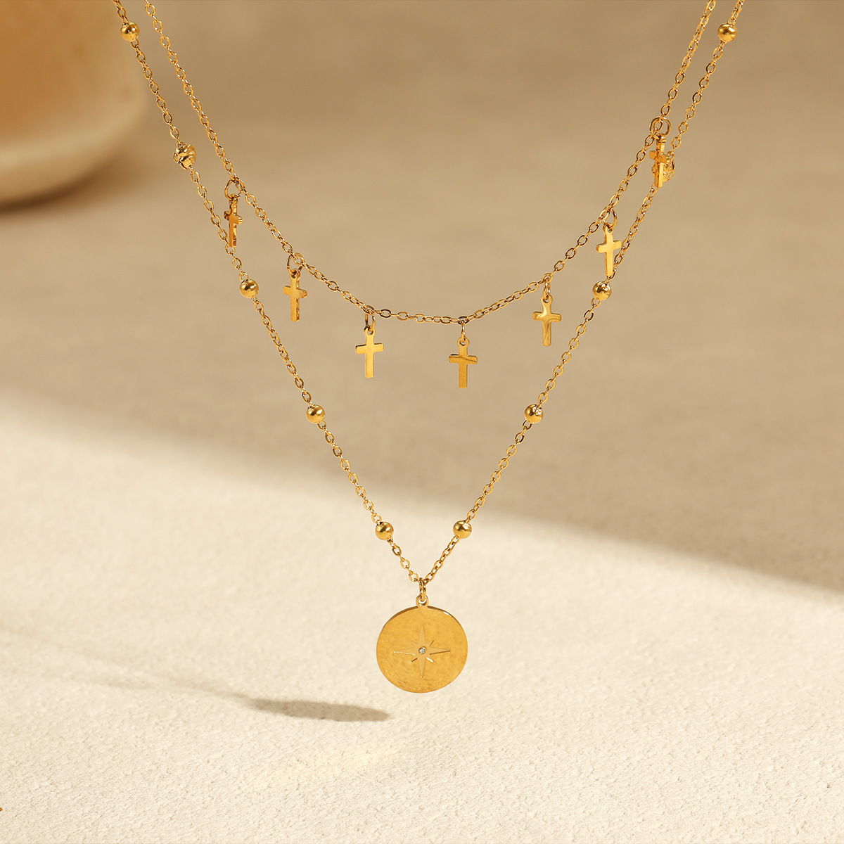 Vintage Double Layer Cross Nec - Layered Pendant Necklace Aesthetic recension och pris