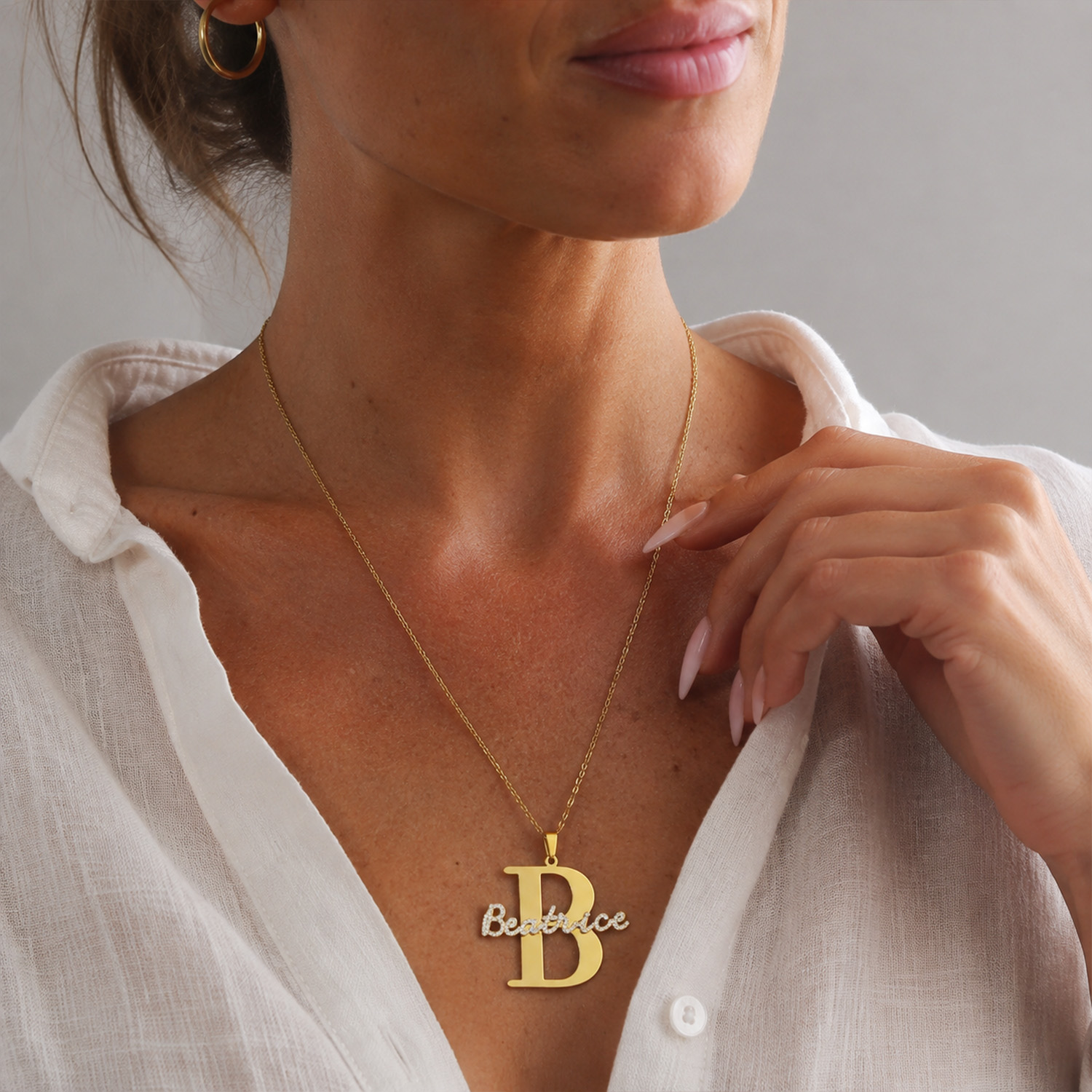 Qitian Custom Diamond Name Ini - Initial Letter Necklace 18K Gold recension och pris