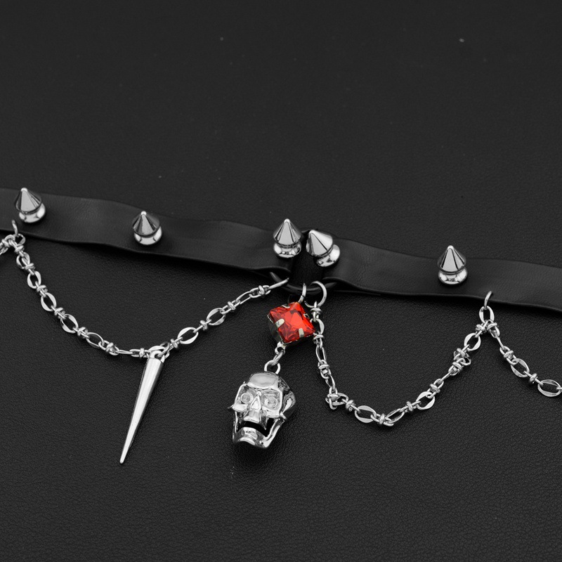 Dark Skull Leather Choker, Y2K - Goth Punk Spike Choker recension och pris