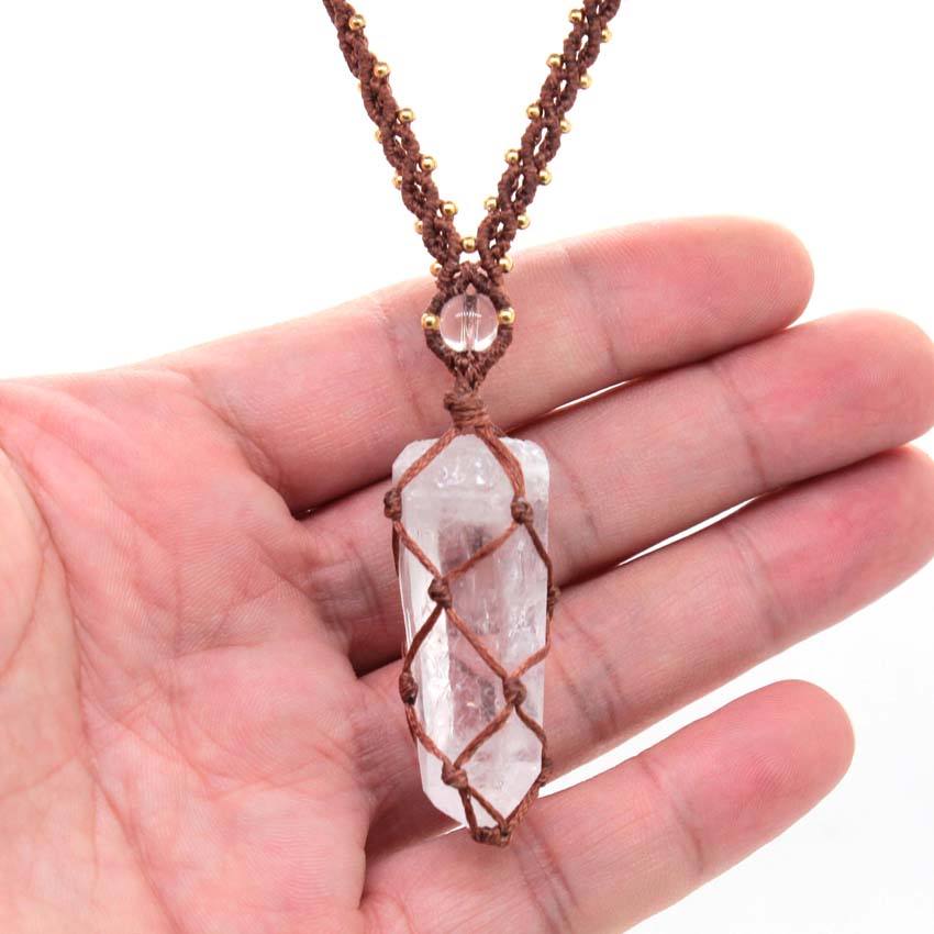 Crystal Quartz Macrame Braided - Crystal Pendant Necklace Natural Stone recension och pris