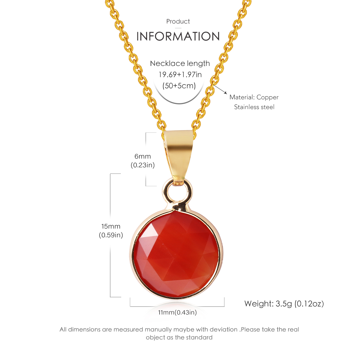 Stainless Steel Adjustable Nat - Crystal Pendant Necklace Natural Stone recension och pris