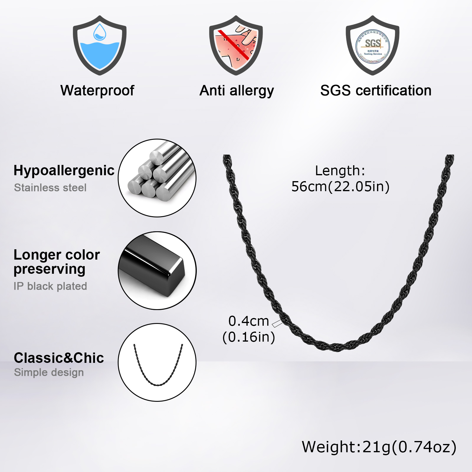 Punk Vintage Rope Chain Neckla - Cuban Link Chain 12Mm recension och pris
