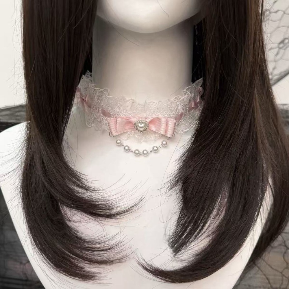 Lace Bow Ruffle Fashion Choker - Pearl Choker Necklace Vintage recension och pris