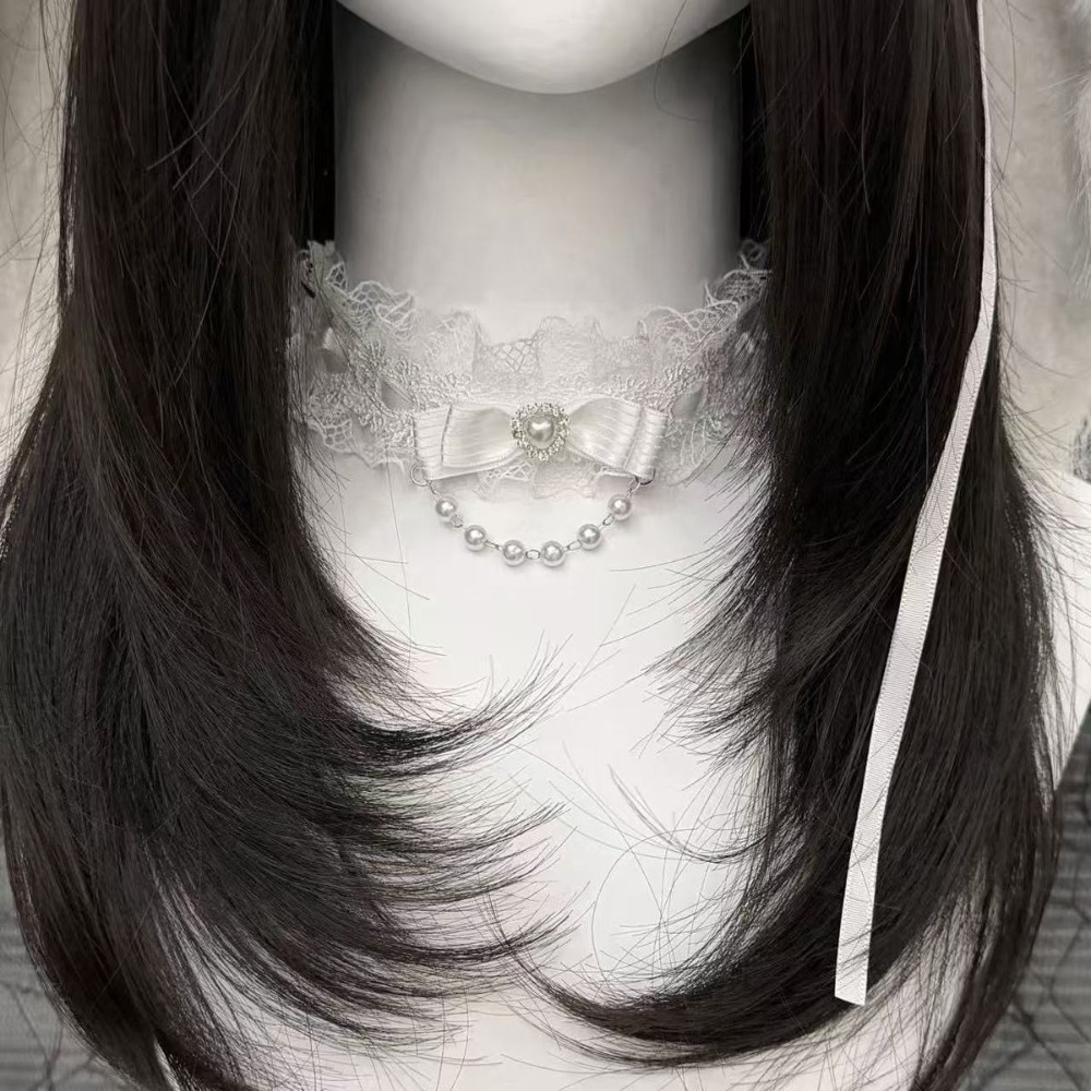 Lace Bow Ruffle Fashion Choker - Pearl Choker Necklace Vintage recension och pris