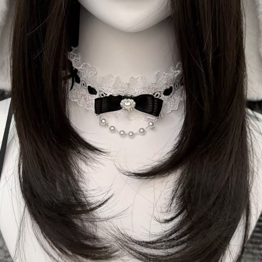 Lace Bow Ruffle Fashion Choker - Pearl Choker Necklace Vintage recension och pris