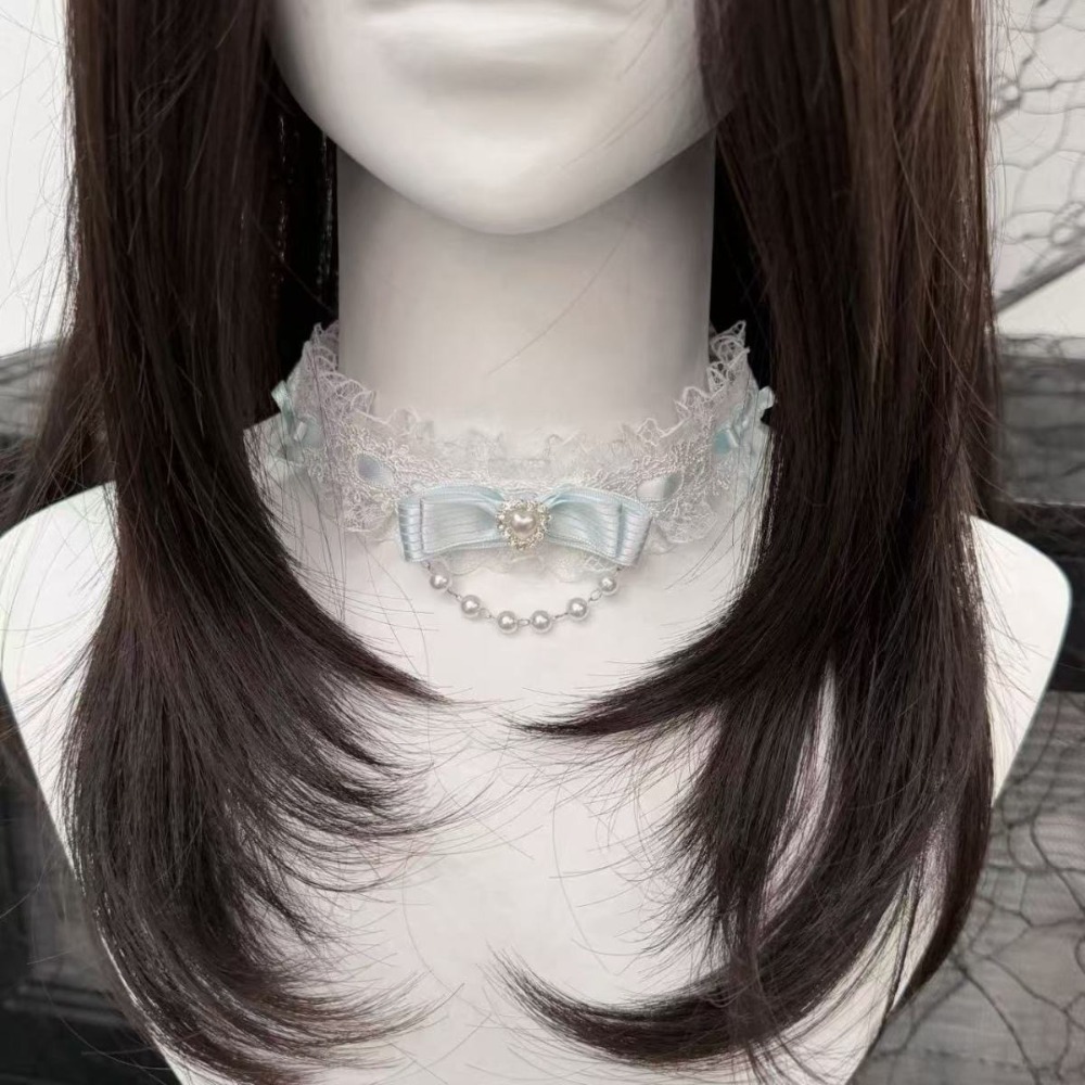 Lace Bow Ruffle Fashion Choker - Pearl Choker Necklace Vintage recension och pris
