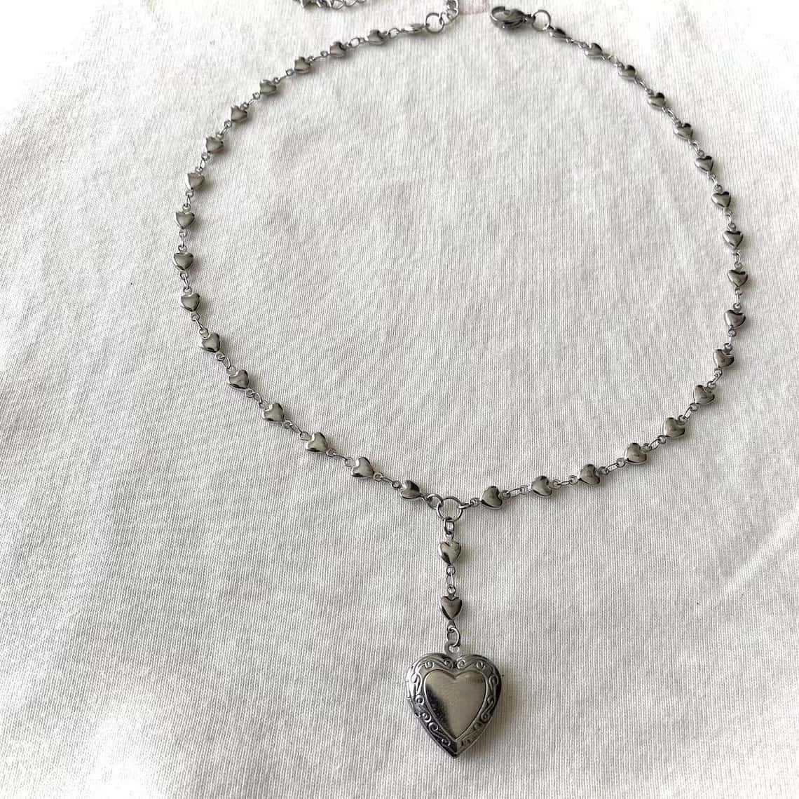 Rosary Lariat Chain Necklace w - Heart Locket Necklace Photo recension och pris