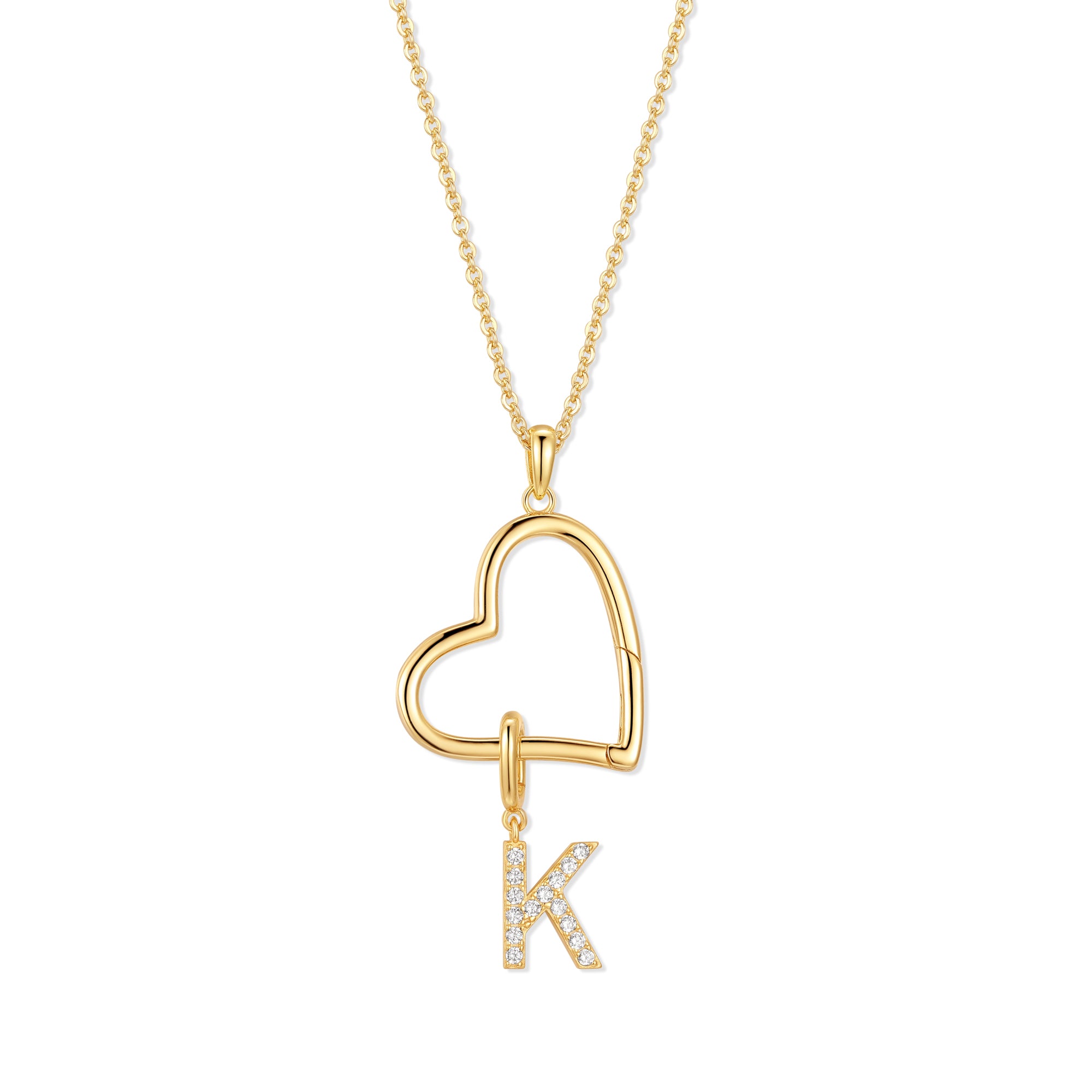 Custom Initial Open Heart Neck - Initial Letter Necklace 18K Gold recension och pris