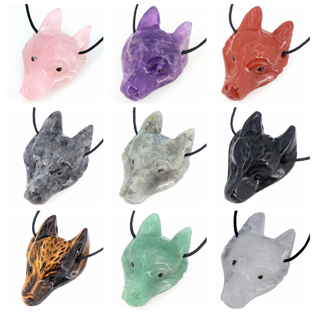 40mm Wolf Head Stone Pendant N - Crystal Pendant Necklace Natural Stone recension och pris