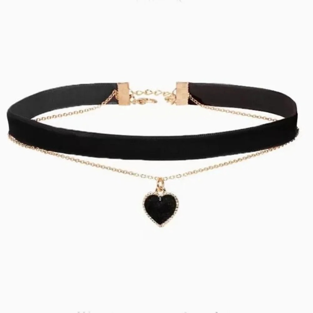 Multi Layer Black Peach Heart  - Layered Pendant Necklace Aesthetic recension och pris