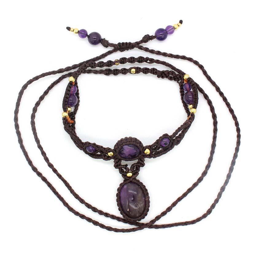 Crystal Braided Macrame Stone  - Crystal Pendant Necklace Natural Stone recension och pris