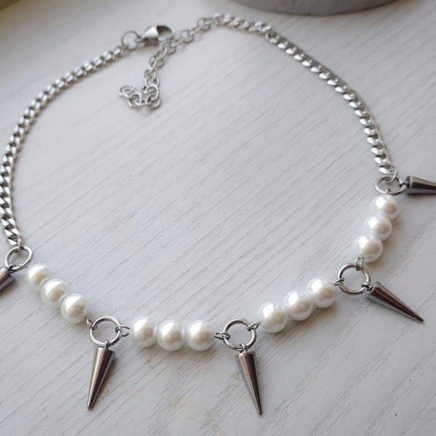 Egirl Pearl Spike Necklace DIY - Goth Punk Spike Choker recension och pris
