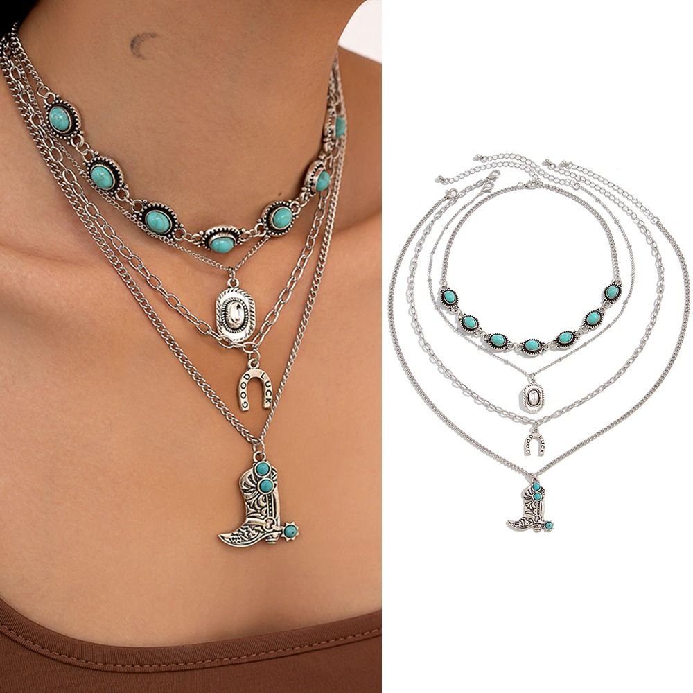 Cowboy Boot Pendant Turquoise  - Layered Pendant Necklace Aesthetic recension och pris