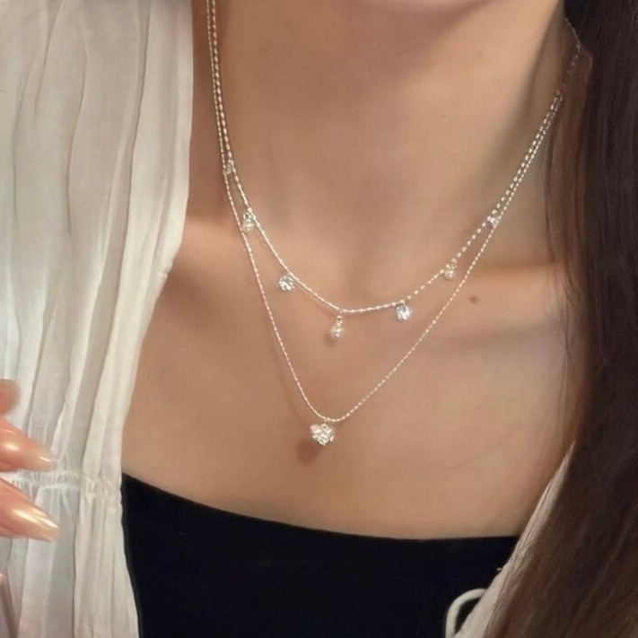Double Layer Silver Bead Choke - Layered Pendant Necklace Aesthetic recension och pris
