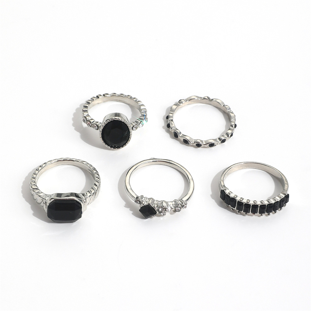Retro Black Crystal Stone Ring - Vintage Punk Knuckle Rings Set recension och pris