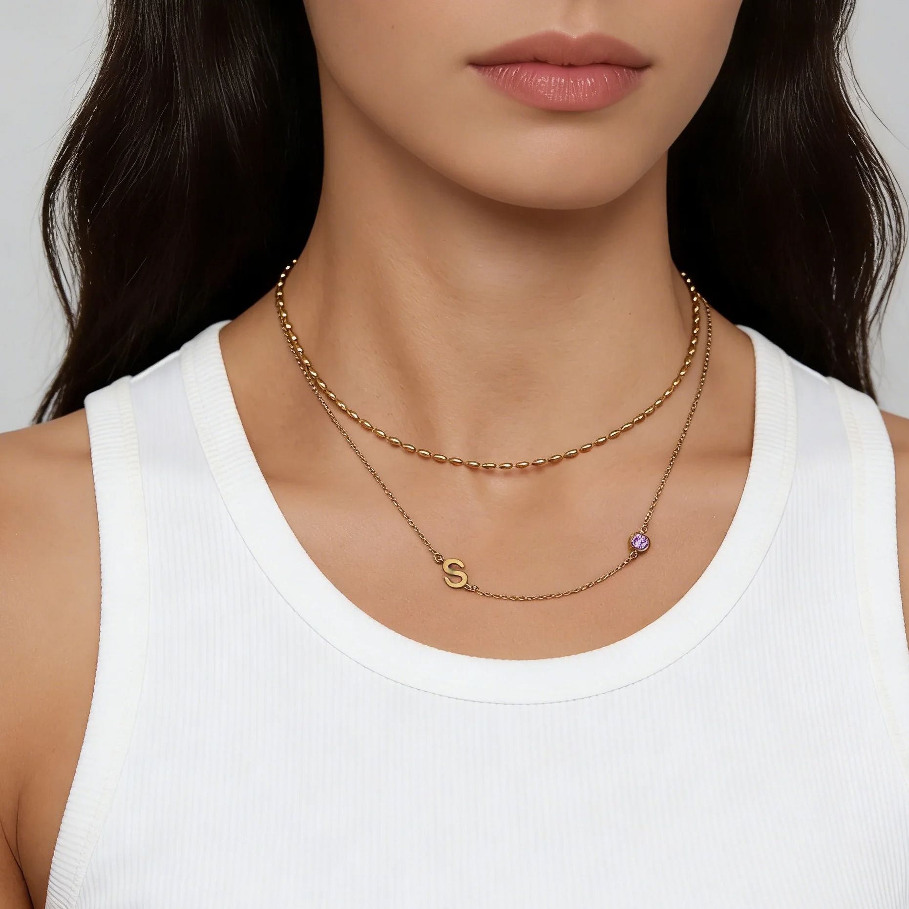 Side Set Initial Birthstone Ne - Initial Letter Necklace 18K Gold recension och pris