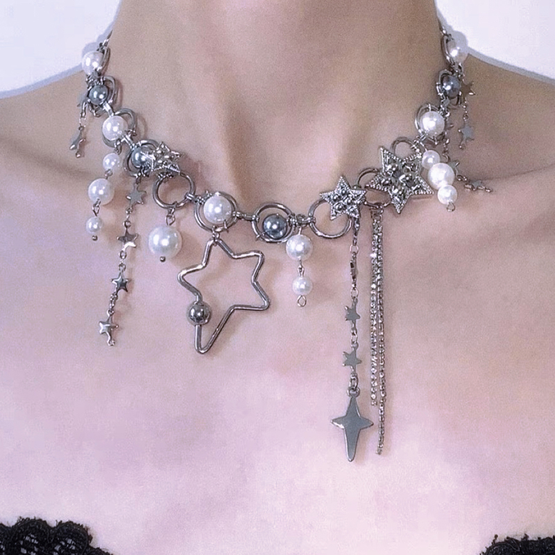 Y2K Jewelry Pearl Splicing Sta - Pearl Choker Necklace Vintage recension och pris