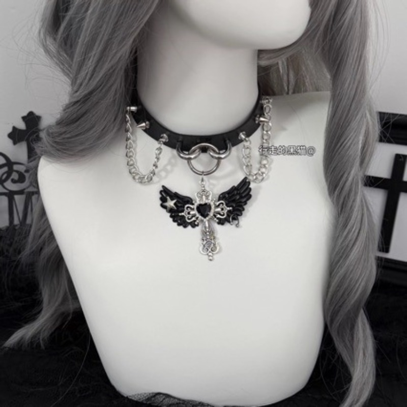 Gothic Subculture Angel Wing C - Layered Pendant Necklace Aesthetic recension och pris