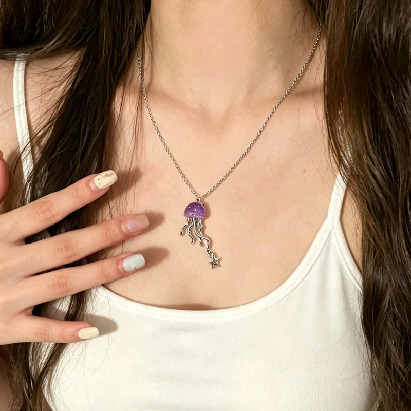 Cute Purple Jellyfish Ocean St - Layered Pendant Necklace Aesthetic recension och pris