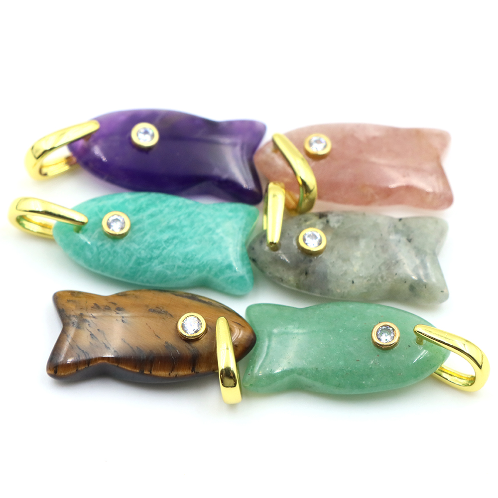 26mm Fish shaped Natural Stone - Crystal Pendant Necklace Natural Stone recension och pris