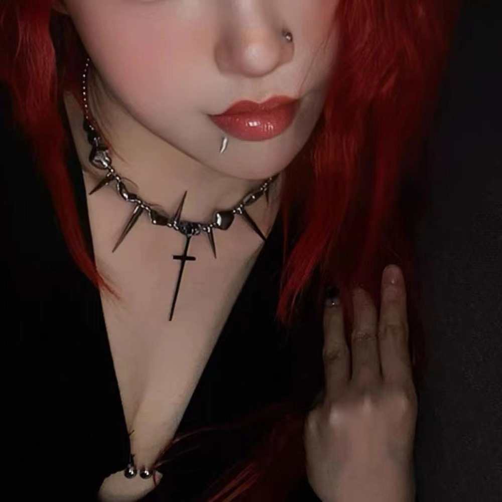 Y2k Subculture Spike Cross Riv - Goth Punk Spike Choker recension och pris