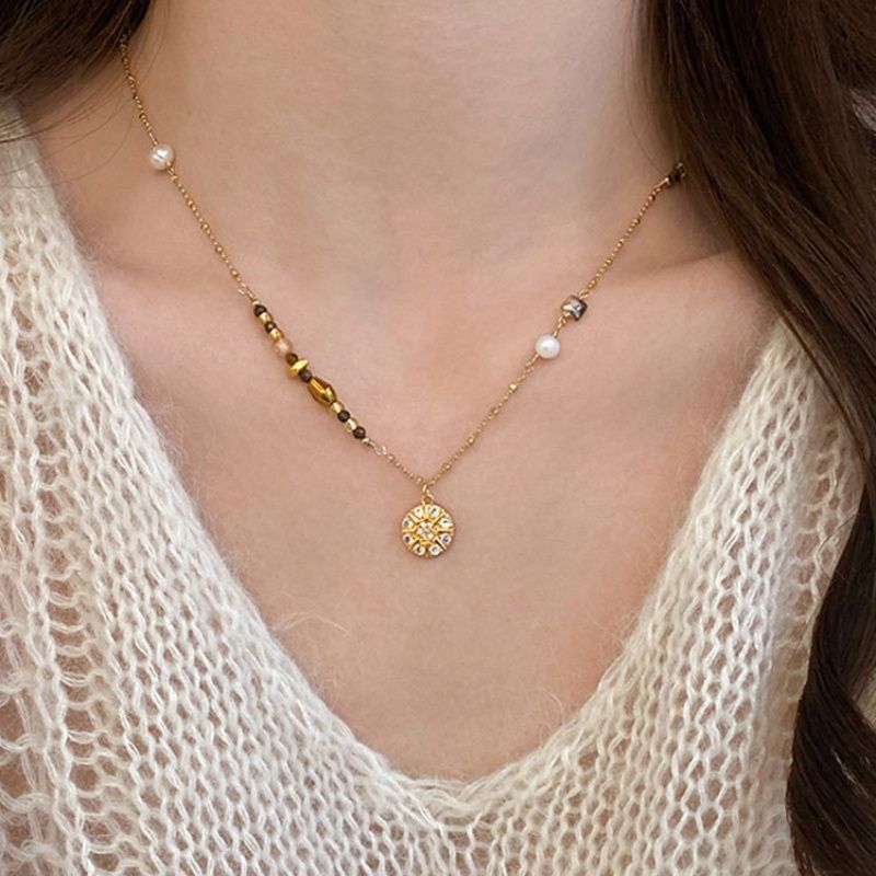 Fashion Brown Natural Stone Pe - Layered Pendant Necklace Aesthetic recension och pris