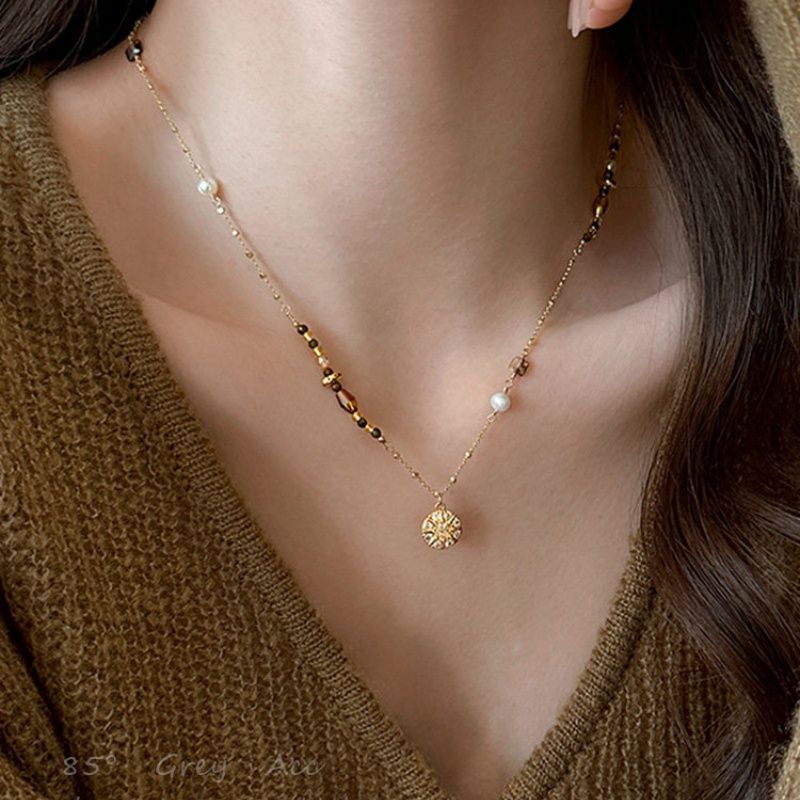 Fashion Brown Natural Stone Pe - Layered Pendant Necklace Aesthetic recension och pris