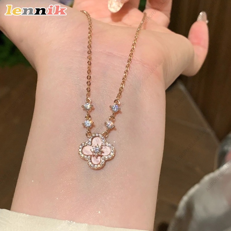 Pink Shell Necklace, Four Leaf - Layered Pendant Necklace Aesthetic recension och pris